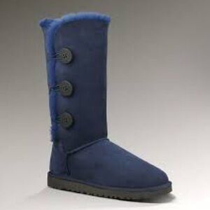 UGG Navy Tall Button-Detail Shearling Boots